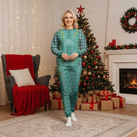 Teal Palaka Hawaii Iwa Bird Christmas Pajama Set Hawaiian Kakau Jade Vine Lei - Polynesian Pride