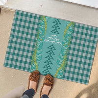 Teal Palaka Hawaii Iwa Bird Rubber Doormat Hawaiian Kakau Jade Vine Lei - Polynesian Pride