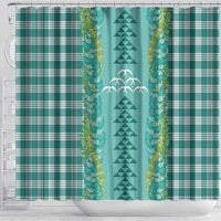 Teal Palaka Hawaii Iwa Bird Shower Curtain Hawaiian Kakau Jade Vine Lei - Polynesian Pride