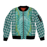 Teal Palaka Hawaii Iwa Bird Sleeve Zip Bomber Jacket Hawaiian Kakau Jade Vine Lei - Polynesian Pride
