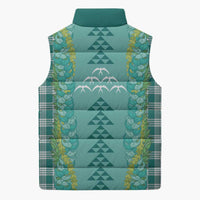 Teal Palaka Hawaii Iwa Bird Sleeveless Puffer Jacket Hawaiian Kakau Jade Vine Lei - Polynesian Pride
