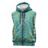 Teal Palaka Hawaii Iwa Bird Sleeveless Zip Hoodie Hawaiian Kakau Jade Vine Lei - Polynesian Pride