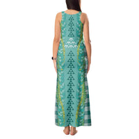 Teal Palaka Hawaii Iwa Bird Tank Maxi Dress Hawaiian Kakau Jade Vine Lei - Polynesian Pride