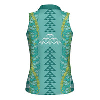 Teal Palaka Hawaii Iwa Bird Women Sleeveless Polo Shirt Hawaiian Kakau Jade Vine Lei - Polynesian Pride