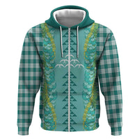 Teal Palaka Hawaii Iwa Bird Zip Hoodie Hawaiian Kakau Jade Vine Lei - Polynesian Pride