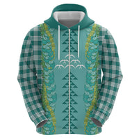 Teal Palaka Hawaii Iwa Bird Zip Hoodie Hawaiian Kakau Jade Vine Lei - Polynesian Pride