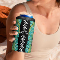 Black Palaka Hawaii Iwa Bird 4 in 1 Can Cooler Tumbler Hawaiian Kakau Jade Vine Lei - Polynesian Pride