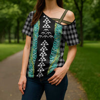 Black Palaka Hawaii Iwa Bird Cross Shoulder Shirt Hawaiian Kakau Jade Vine Lei - Polynesian Pride