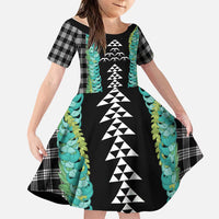 Black Palaka Hawaii Iwa Bird Family Matching Long Sleeve Bodycon Dress and Hawaiian Shirt Hawaiian Kakau Jade Vine Lei LT14 Daughter's Dress Black - Polynesian Pride