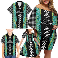 Black Palaka Hawaii Iwa Bird Family Matching Off Shoulder Short Dress and Hawaiian Shirt Hawaiian Kakau Jade Vine Lei - Polynesian Pride