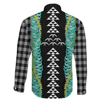 Black Palaka Hawaii Iwa Bird Family Matching Off Shoulder Short Dress and Hawaiian Shirt Hawaiian Kakau Jade Vine Lei - Polynesian Pride