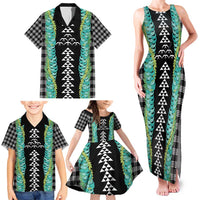 Black Palaka Hawaii Iwa Bird Family Matching Tank Maxi Dress and Hawaiian Shirt Hawaiian Kakau Jade Vine Lei - Polynesian Pride