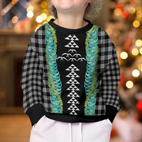 Black Palaka Hawaii Iwa Bird Kid Ugly Christmas Sweater Hawaiian Kakau Jade Vine Lei - Polynesian Pride
