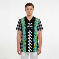 Black Palaka Hawaii Iwa Bird Scrub Top Hawaiian Kakau Jade Vine Lei - Polynesian Pride