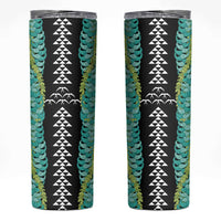 Black Palaka Hawaii Iwa Bird Skinny Tumbler Hawaiian Kakau Jade Vine Lei - Polynesian Pride