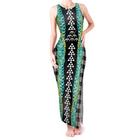 Black Palaka Hawaii Iwa Bird Tank Maxi Dress Hawaiian Kakau Jade Vine Lei - Polynesian Pride