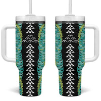 Black Palaka Hawaii Iwa Bird Tumbler With Handle Hawaiian Kakau Jade Vine Lei - Polynesian Pride