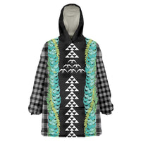 Black Palaka Hawaii Iwa Bird Wearable Blanket Hoodie Hawaiian Kakau Jade Vine Lei - Polynesian Pride