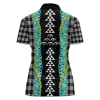 Black Palaka Hawaii Iwa Bird Women Polo Shirt Hawaiian Kakau Jade Vine Lei - Polynesian Pride
