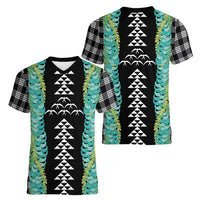 Black Palaka Hawaii Iwa Bird Women V-Neck T-Shirt Hawaiian Kakau Jade Vine Lei - Polynesian Pride