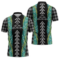 Black Palaka Hawaii Iwa Bird Zipper Polo Shirt Hawaiian Kakau Jade Vine Lei - Polynesian Pride