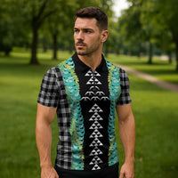 Black Palaka Hawaii Iwa Bird Zipper Polo Shirt Hawaiian Kakau Jade Vine Lei - Polynesian Pride
