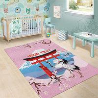 Japanese Torii Gate Cranes Personalised Area Rug Fuji Mount Sakura Seigaiha Pattern