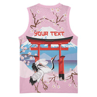 Japanese Torii Gate Cranes Personalised Basketball Jersey Fuji Mount Sakura Seigaiha Pattern