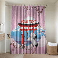 Japanese Torii Gate Cranes Personalised Bathroom Set Fuji Mount Sakura Seigaiha Pattern