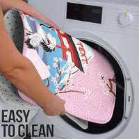 Japanese Torii Gate Cranes Personalised Bathroom Set Fuji Mount Sakura Seigaiha Pattern