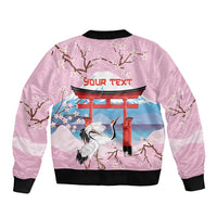 Japanese Torii Gate Cranes Personalised Bomber Jacket Fuji Mount Sakura Seigaiha Pattern LT14 - Polynesian Pride