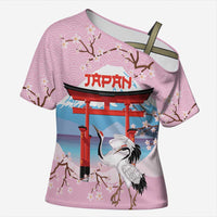 Japanese Torii Gate Cranes Personalised Cross Shoulder Shirt Fuji Mount Sakura Seigaiha Pattern