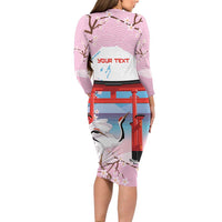 Japanese Torii Gate Cranes Personalised Family Matching Long Sleeve Bodycon Dress and Hawaiian Shirt Fuji Mount Sakura Seigaiha Pattern