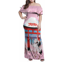 Japanese Torii Gate Cranes Personalised Family Matching Off Shoulder Maxi Dress and Hawaiian Shirt Fuji Mount Sakura Seigaiha Pattern
