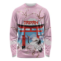 Japanese Torii Gate Cranes Personalised Long Sleeve Shirt Fuji Mount Sakura Seigaiha Pattern