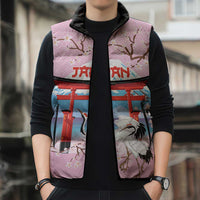 Japanese Torii Gate Cranes Personalised Sleeveless Puffer Jacket Fuji Mount Sakura Seigaiha Pattern