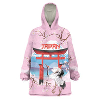 Japanese Torii Gate Cranes Personalised Wearable Blanket Hoodie Fuji Mount Sakura Seigaiha Pattern