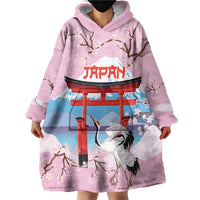 Japanese Torii Gate Cranes Personalised Wearable Blanket Hoodie Fuji Mount Sakura Seigaiha Pattern