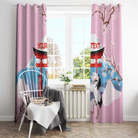 Japanese Torii Gate Cranes Personalised Window Curtain Fuji Mount Sakura Seigaiha Pattern