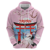 Japanese Torii Gate Cranes Personalised Zip Hoodie Fuji Mount Sakura Seigaiha Pattern