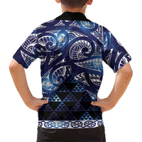 Matariki New Zealand Family Matching Short Sleeve Bodycon Dress and Hawaiian Shirt NZ Niho Taniwha Maori New Year Blue Galaxy LT14 - Polynesian Pride
