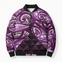 Matariki New Zealand Bomber Puffer Jacket NZ Niho Taniwha Maori New Year Purple Galaxy LT14 Unisex Purple - Polynesian Pride