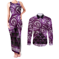 Matariki New Zealand Couples Matching Tank Maxi Dress and Long Sleeve Button Shirt NZ Niho Taniwha Maori New Year Purple Galaxy