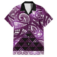 Matariki New Zealand Family Matching Off Shoulder Short Dress and Hawaiian Shirt NZ Niho Taniwha Maori New Year Purple Galaxy LT14 Dad's Shirt - Short Sleeve Purple - Polynesian Pride