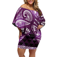Matariki New Zealand Off Shoulder Short Dress NZ Niho Taniwha Maori New Year Purple Galaxy