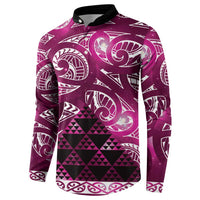 Matariki New Zealand Button Sweatshirt NZ Niho Taniwha Maori New Year Pink Galaxy LT14 - Polynesian Pride