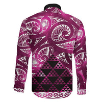 Matariki New Zealand Family Matching Off The Shoulder Long Sleeve Dress and Hawaiian Shirt NZ Niho Taniwha Maori New Year Pink Galaxy