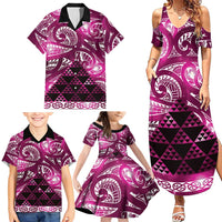 Matariki New Zealand Family Matching Summer Maxi Dress and Hawaiian Shirt NZ Niho Taniwha Maori New Year Pink Galaxy