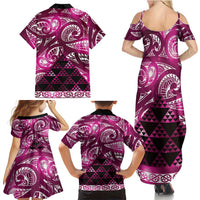 Matariki New Zealand Family Matching Summer Maxi Dress and Hawaiian Shirt NZ Niho Taniwha Maori New Year Pink Galaxy