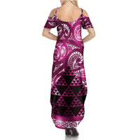 Matariki New Zealand Family Matching Summer Maxi Dress and Hawaiian Shirt NZ Niho Taniwha Maori New Year Pink Galaxy
